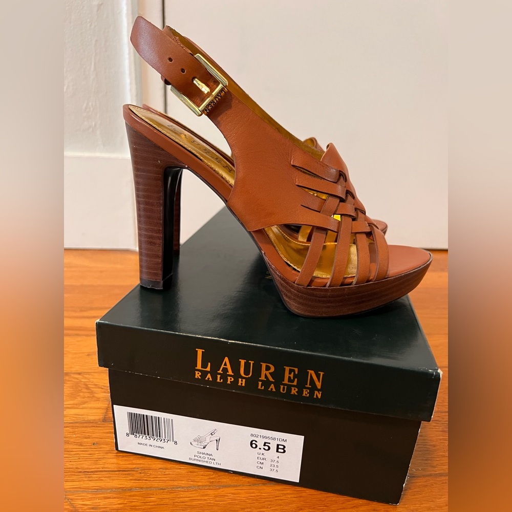 Ralph Lauren Polo Tan Thick Heel